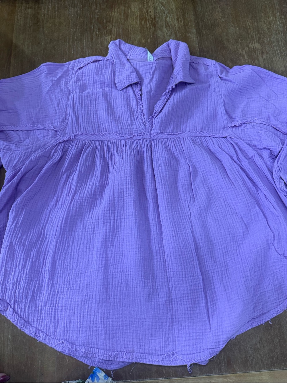 Zenana Outfitters Lavender Crinkled V-Neck Tunic